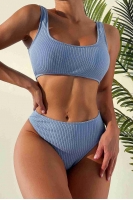 Angelsin Özel Fitilli Kumaş Tankini Bikini Üstü Mavi