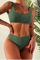 Angelsin Özel Fitilli Kumaş Tankini Bikini Üstü Yeşil