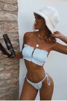 Angelsin Brezilya Model Büzgülü Bağlamalı Bikini Takım Beyaz