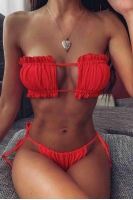 Angelsin Brezilya Model Büzgülü Bağlamalı Bikini Takım Kırmızı