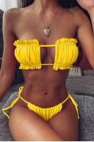 Angelsin Brezilya Model Büzgülü Bağlamalı Bikini Takım Sarı