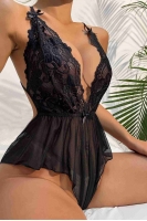 Merry See Dantelli Gecelik Babydoll Bodysuit Siyah