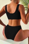 Angelsin - Angelsin Özel Fitilli Kumaş Tankini Bikini Üstü Siyah